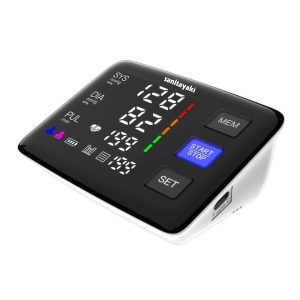 Sanitayaki U81Q - Tensiometru Digital de Braț cu Ecran Iluminat, 2x90 Memorii, Oprire Automată, Manșetă 22-42 cm, Negru/Alb