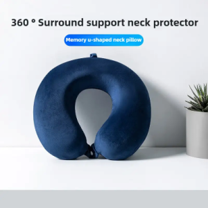 Memory Foam U-Shaped Travel Pillow - Neck Support Cushion for Airplane, Car & Office - Soft Plush Fabric with Invisible Zipper - Grey, Blue, Black