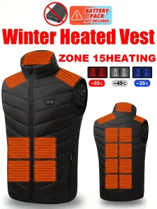 Men’s Smart Electric Heated Vest – 15 Heat Zones, USB Rechargeable, Machine Washable – Sanitayaki