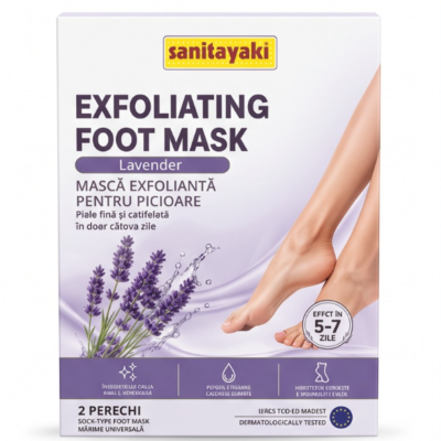 Mască Exfoliantă pentru Picioare cu Lavandă – 2 Perechi | Pentru Tălpi Catifelate și Îngrijite