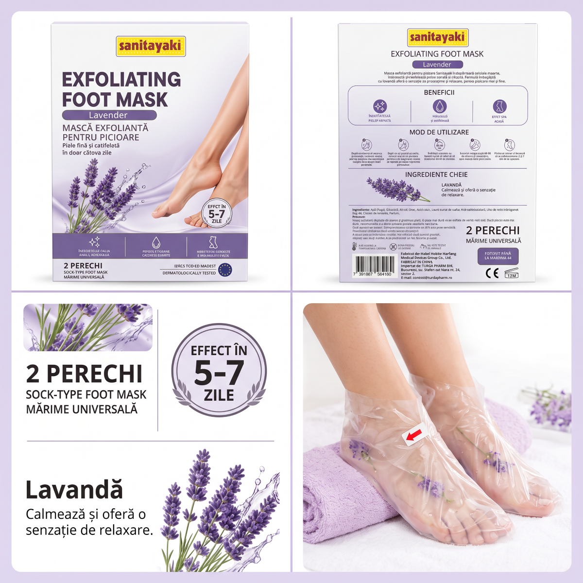 Mască Exfoliantă pentru Picioare cu Lavandă – 2 Perechi | Pentru Tălpi Catifelate și Îngrijite - imagine 2